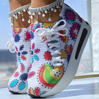 Women's Random Print Side Lace-Up Elastic Sport Shoes, Comfortable Slip-On Sneakers For Women, Casual Daily Wear Footwear