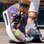 Women's Random Print Side Lace-Up Elastic Sport Shoes, Comfortable Slip-On Sneakers For Women, Casual Daily Wear Footwear
