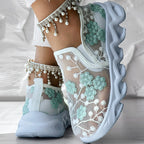 Contrast Glitter Mesh Sneakers – Trendy Transparent Panels, Breathable Design, Without Ankle Strap
