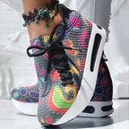 Women's Random Print Side Lace-Up Elastic Sport Shoes, Comfortable Slip-On Sneakers For Women, Casual Daily Wear Footwear