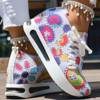 Women's Random Print Side Lace-Up Elastic Sport Shoes, Comfortable Slip-On Sneakers For Women, Casual Daily Wear Footwear