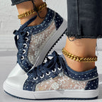 Floral Embroidered Polka Dot Print Sneakers