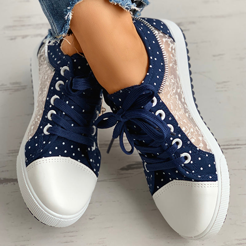 Floral Embroidered Polka Dot Print Sneakers