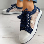 Floral Embroidered Polka Dot Print Sneakers