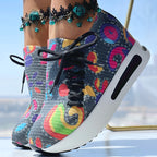 Women's Random Print Side Lace-Up Elastic Sport Shoes, Comfortable Slip-On Sneakers For Women, Casual Daily Wear Footwear