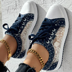 Floral Embroidered Polka Dot Print Sneakers