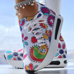 Women's Random Print Side Lace-Up Elastic Sport Shoes, Comfortable Slip-On Sneakers For Women, Casual Daily Wear Footwear