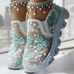 Contrast Glitter Mesh Sneakers – Trendy Transparent Panels, Breathable Design, Without Ankle Strap