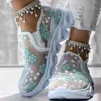 Contrast Glitter Mesh Sneakers – Trendy Transparent Panels, Breathable Design, Without Ankle Strap