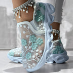 Contrast Glitter Mesh Sneakers – Trendy Transparent Panels, Breathable Design, Without Ankle Strap