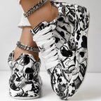 Trendy Women’s Lace-Up Sneakers – Thick Sole, Round Toe Casual Shoes with Eye-Catching Random Print for Daily Comfort