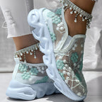 Contrast Glitter Mesh Sneakers – Trendy Transparent Panels, Breathable Design, Without Ankle Strap