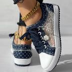 Floral Embroidered Polka Dot Print Sneakers