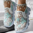 Contrast Glitter Mesh Sneakers – Trendy Transparent Panels, Breathable Design, Without Ankle Strap