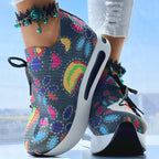 Women's Random Print Side Lace-Up Elastic Sport Shoes, Comfortable Slip-On Sneakers For Women, Casual Daily Wear Footwear