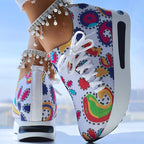 Women's Random Print Side Lace-Up Elastic Sport Shoes, Comfortable Slip-On Sneakers For Women, Casual Daily Wear Footwear