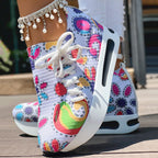 Women's Random Print Side Lace-Up Elastic Sport Shoes, Comfortable Slip-On Sneakers For Women, Casual Daily Wear Footwear