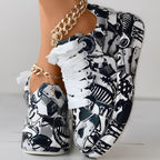 Trendy Women’s Lace-Up Sneakers – Thick Sole, Round Toe Casual Shoes with Eye-Catching Random Print for Daily Comfort